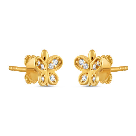 Yellow Gold Butterfly Ear Studs | with CZ Stones