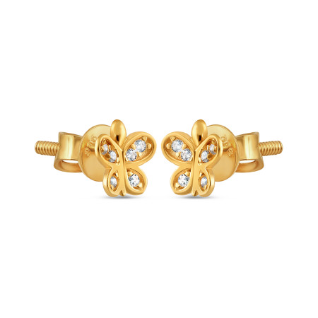 Yellow Gold Butterfly Ear Studs | with CZ Stones