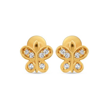 Yellow Gold Butterfly Ear Studs | with CZ Stones