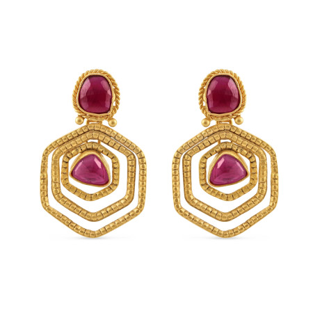 22ct Gold Hexagon Design Drop Earring