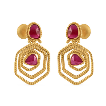 22ct Gold Hexagon Design Drop Earring