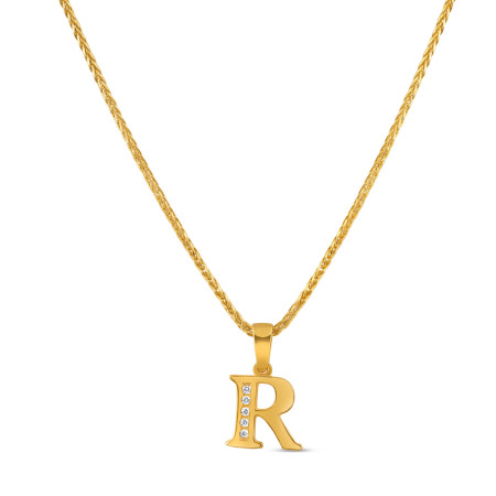 22ct Gold Initial R Pendant | CZ Stone
