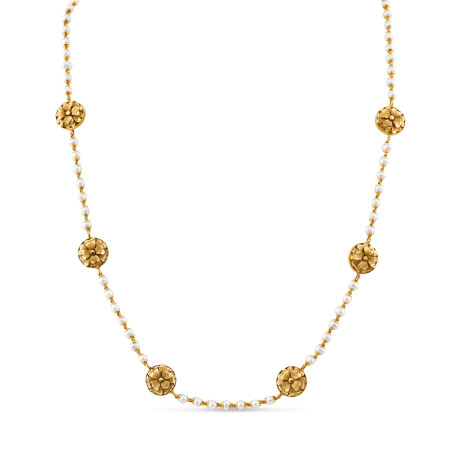 22ct Gold Pearl Mala Necklace | Rosette Collection | 24 Inches