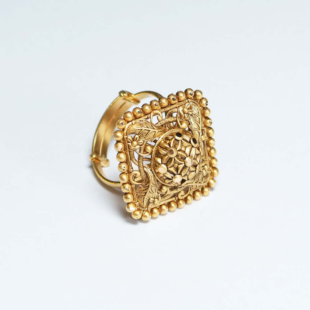 Square Shaped 22ct Gold Cocktail Adjustable Ring PureJewels