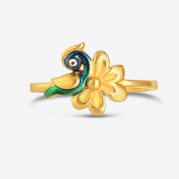 22ct Gold Emaille Vogel & Blüte Ring | Größe N