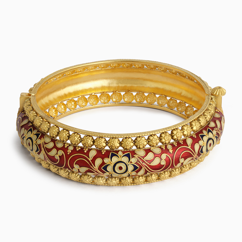 Meenakari Floral Kada with Emerald-Green Latkan